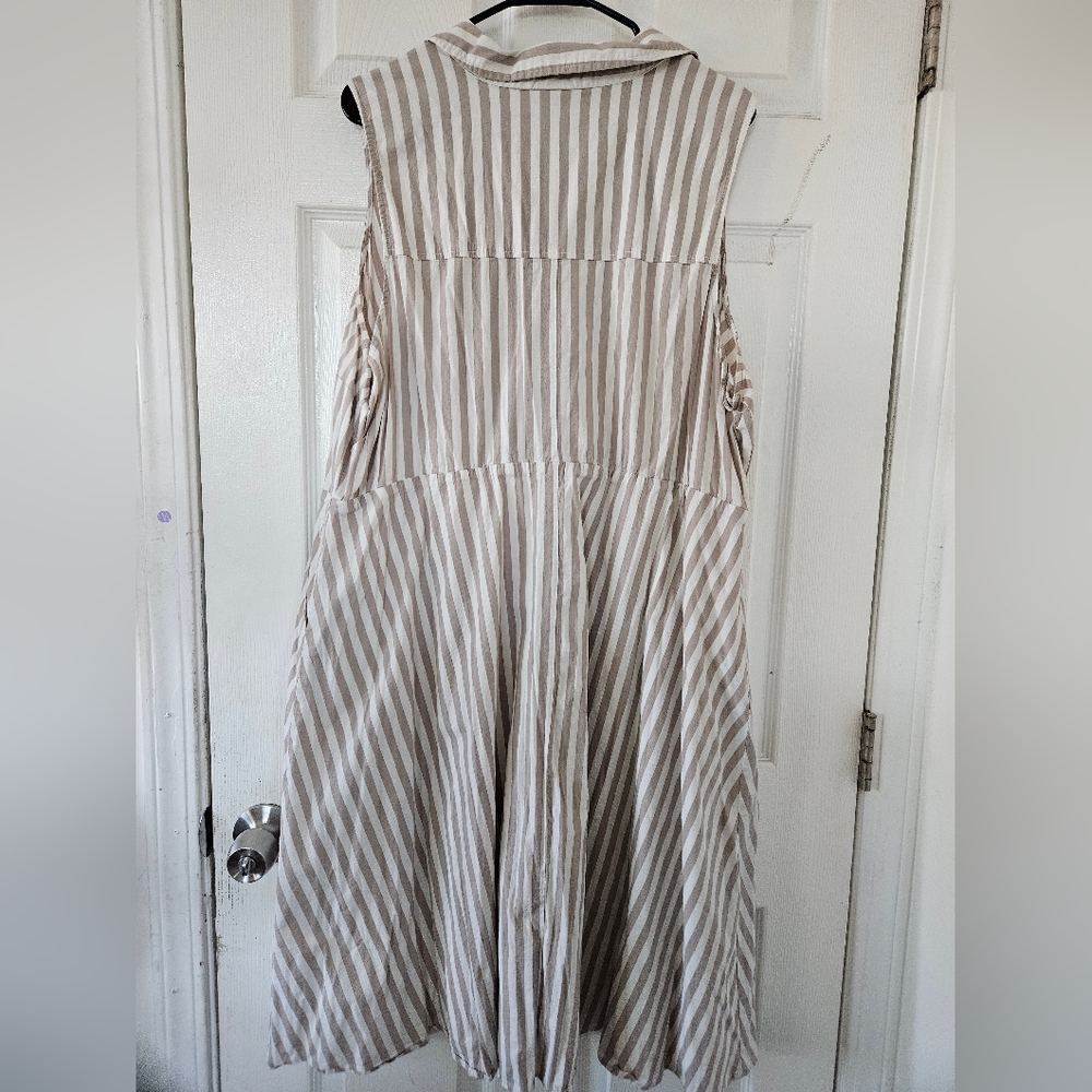 torrid Beige & White Striped Sleeveless Midi Shirt Dress - Picture 5 of 6